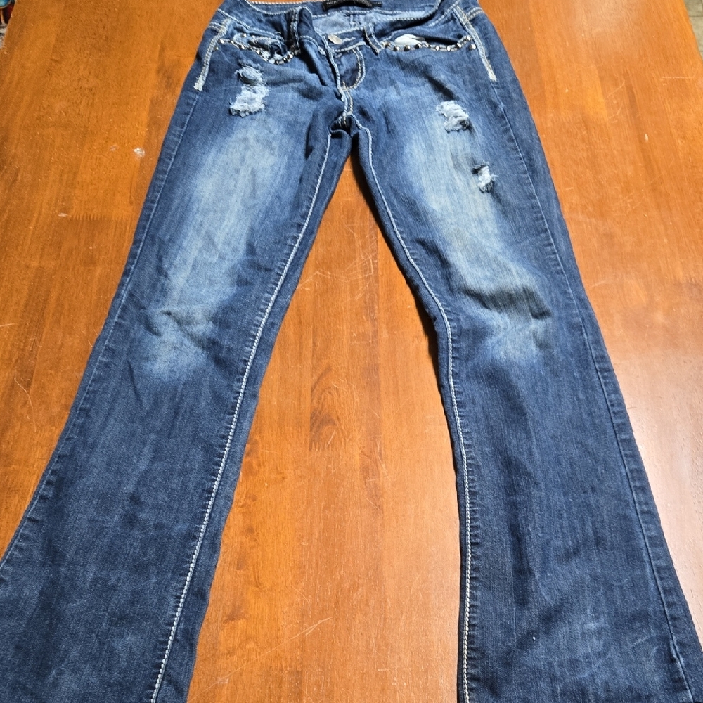 Classic Women's Distressed Dark Blue Bootcut Jeans